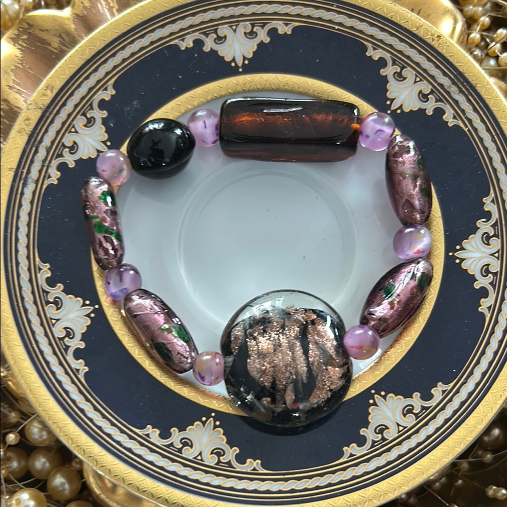 Czech Purple Art Glass Stretch Bracelet